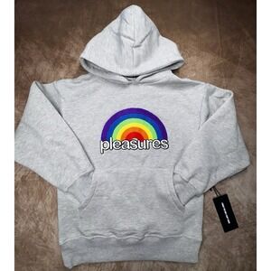 Pleasures Good Time Hoodie Men's Small Gray Rainbow Appliqué Embroidered NWT